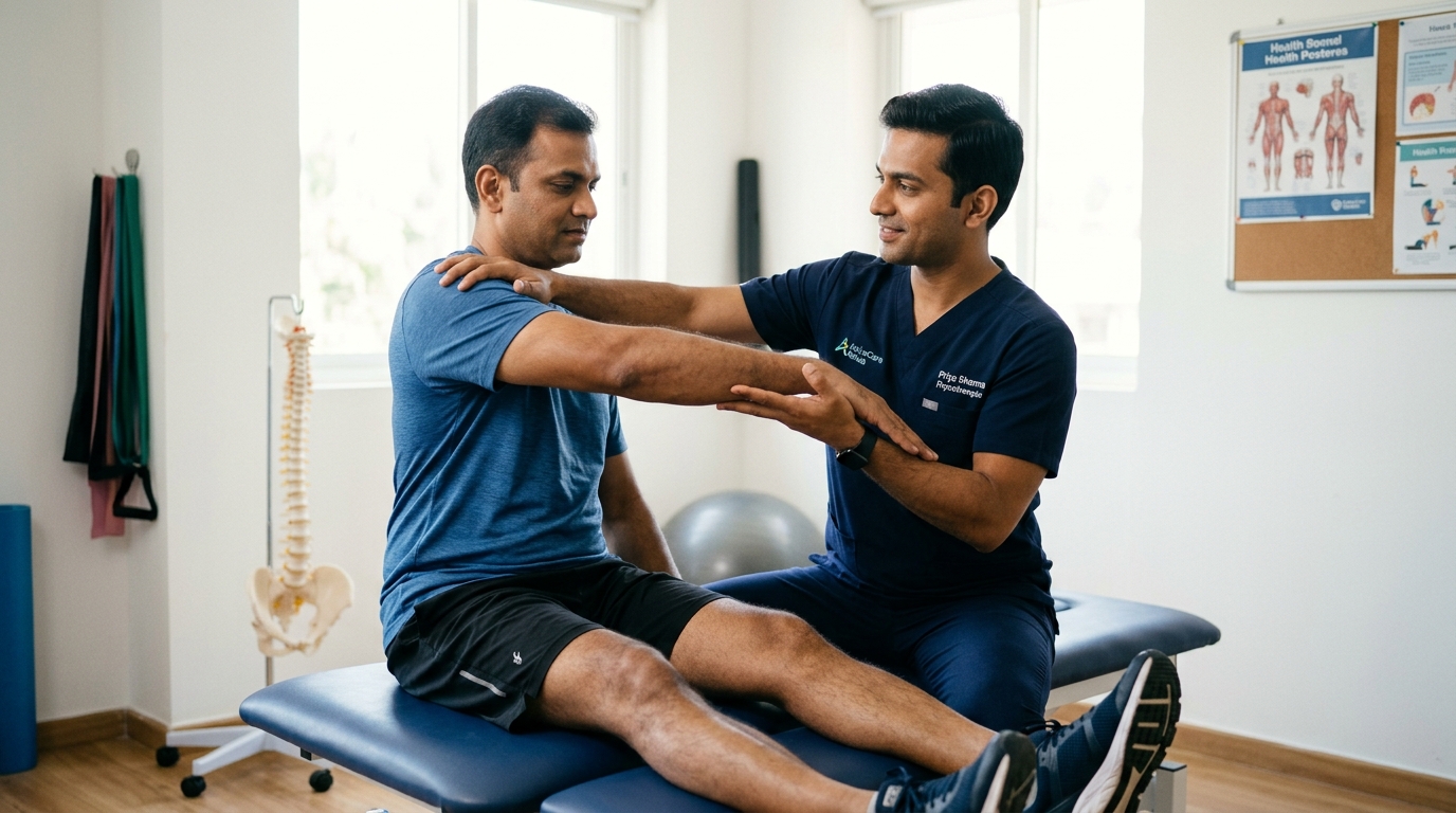 Physiotherapist guiding patient through exercise rehabilitation